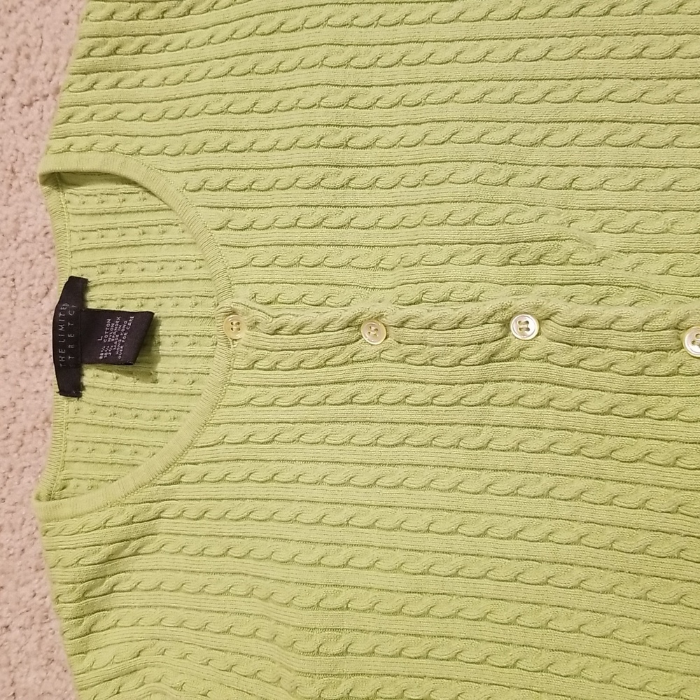 Vintage The Limited Lime Green Cable Knit Cardigan Sweater - Picture 2 of 5